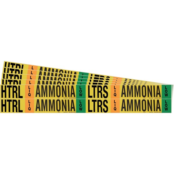 Brady AMMONIA LTRS LIQ/VAP LOW Pipe Marker Sty 4 BK, BL, GN, OR on YL 4 per Card, 5 PK 105801-PK - main